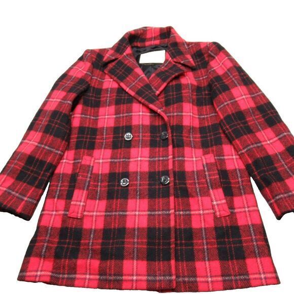 Vintage Pendleton Wool‎ Jacket Womens 6 Red Plaid Double Breasted Insulated USA - Picture 1 of 16